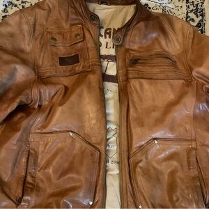 Men genuine leather Jacket in Tan